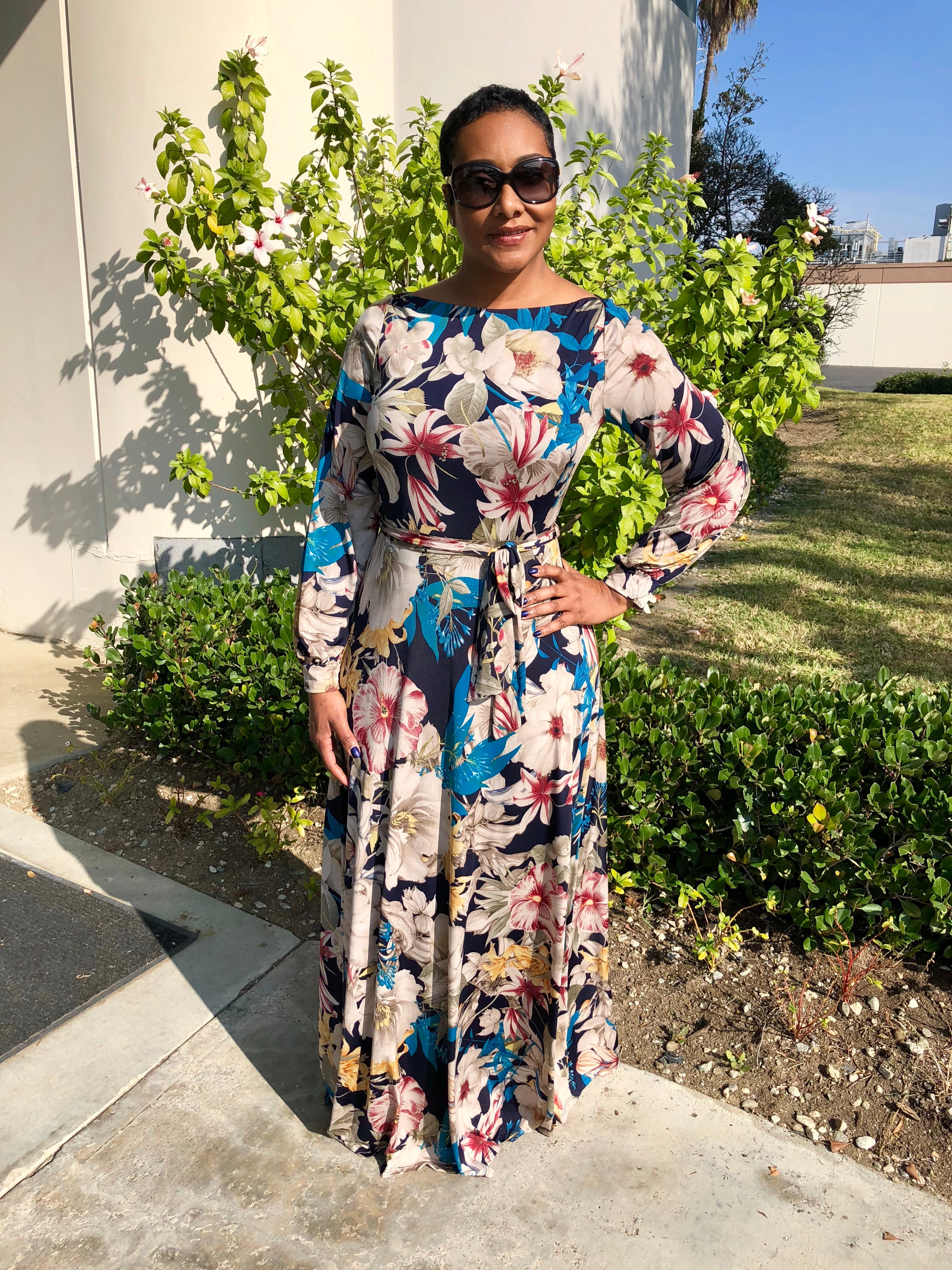 Fall Blue Long Sleeve Maxi Dress